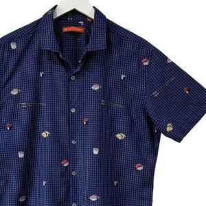 Tori Richard Shirt Medium Button Down Blue Sushi Short Sleeve Preppy Geek Retro
